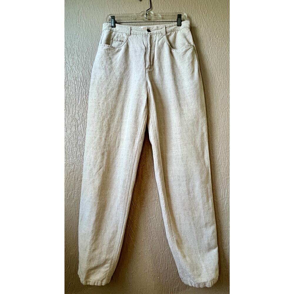 Talbots Petites Women's Tapered Beige Trouser Pants Irish Linen Cotton Size 6P